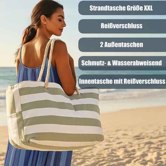 Strandtasche XXL Badetasche mit Reißverschluss Schwimmbad Tasche Schmutzabweisend Wasserabweisend Familie Einkaufstasche Faltbar Umhängetasche Tragetasche Reisetasche Saunatasche Shopping Bag image 2