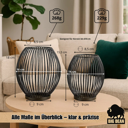 Deko Kerzenständer 2er Set oval - Kerzenhalter Metall Schwarz 2