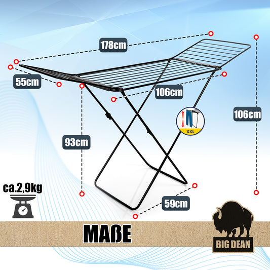 BigDean Wäscheständer 200 cm = 20m extra-hoch + dicke Leinen für einfacheres Bügeln - Wäscheständer XXL - Wäscheständer schwarz – Wäscheständer stabil X-Beine
image 2