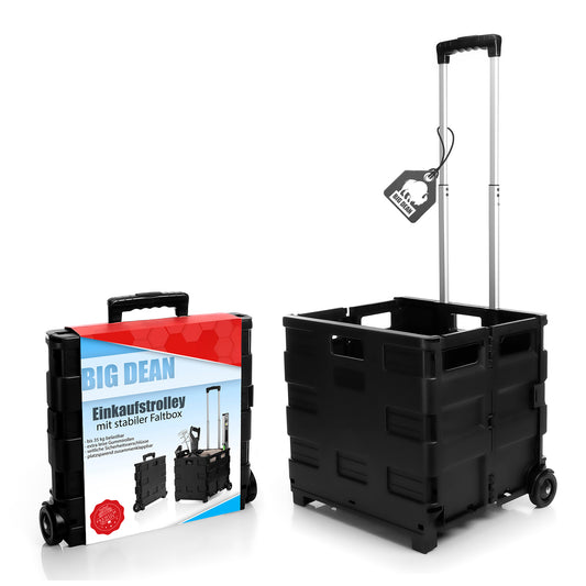 Einkaufstrolley klappbar bis 35kg - Werkzeugtrolley Transportbox mit Rollen Werkzeugwagen Transportkiste Putzwagen klappbare Einkaufskiste Transporttrolley Einkaufswagen mit Teleskopgriff image 1