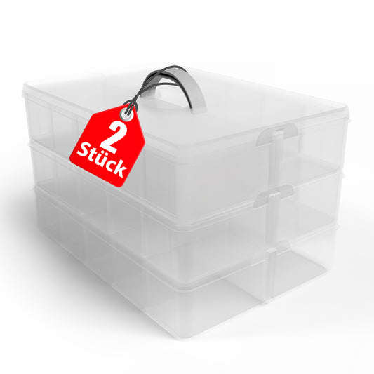 BigDean Sortierbox 2 Stück Aufbewahrung mit Griff, Transparent, 24 x 18,5 x 16 cm, 3 Etagen m. 21 Fächern,für Spielzeug,Büro-Utensilien,Bastel-Material,Kleinteile image 1