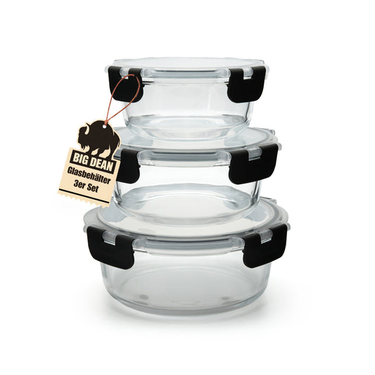 BigDean Glasbehälter mit Deckel in 3 Größen - Mikrowellengeschirr Glas - Meal Prep Container aus Glas - Runde Glasbehälter Mikrowellengeschirr Glas mit Deckel image 1