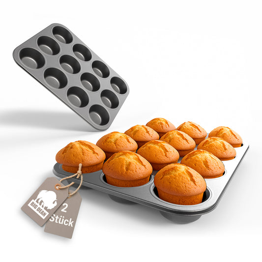 BigDean 2er Set Muffin Backform antihaftbeschichtet Muffinform Muffinblech aus Carbonstahl image 1