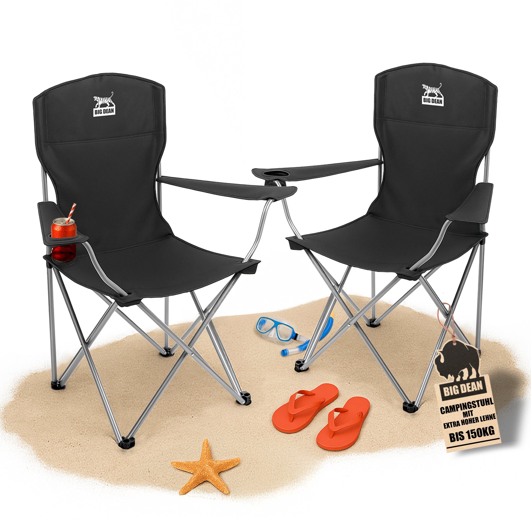 campingstuhl in der nähe kaufen 2er Set Campingstuhl extra hohe Lehne 150kg belastbar Campingstuhl faltbar Angelstuhl Campingstühle – BigDean