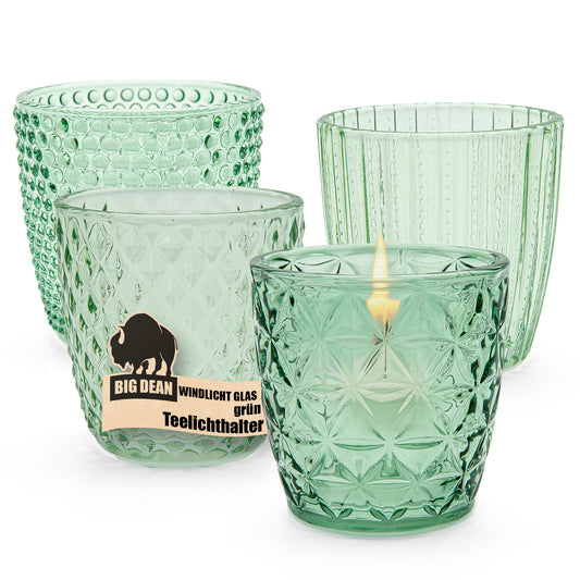 Windlicht Glas grün Teelichthalter 4er Set Teelichthalter in 4 Designs image 1