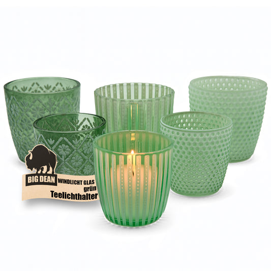 Windlicht Glas grün Teelichthalter 6er Set Teelichthalter in 3 Designs je 2 Größen image 1