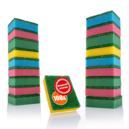 100 Stück Schwämme Mehrfarbig für Küche & Haushalt– zweiseitigen Reinigungsschwamm – Topfschwamm, Spülschwamm, Putzschwamm wiederverwendbar – Made in Europa