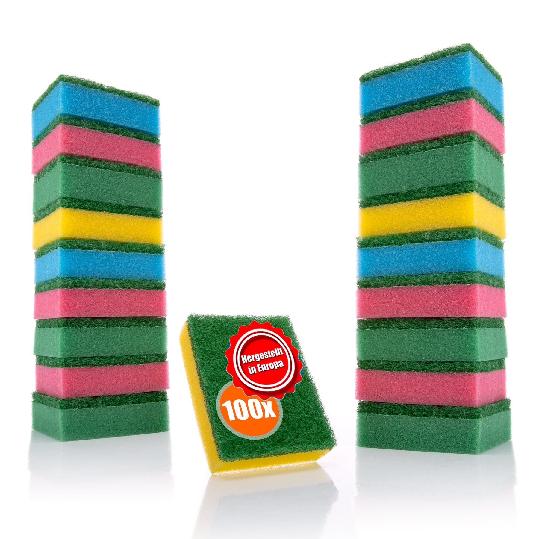 BigDean 100 Stück Schwämme Mehrfarbig für Küche & Haushalt– zweiseitigen Reinigungsschwamm – Topfschwamm, Spülschwamm, Putzschwamm wiederverwendbar – Made in Europa