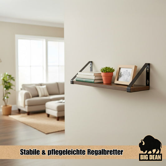BigDean 3er Set Wandregal Set Regal Vintage Wall Shelf 2 Montagemöglichkeiten 30/35/40 cm Regal Wand Schweberegal Regalbrett Regale für Wände Industrial Design Wand Regale braun/schwarz image 2