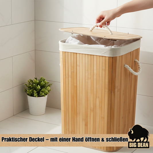 BigDean Wäschekorb Bambus 72L Wäschesammler Wäschetruhe Wäschetonne Wäschekorb mit Deckel Wäschesack herausnehmbar und maschinenwaschbar image 2