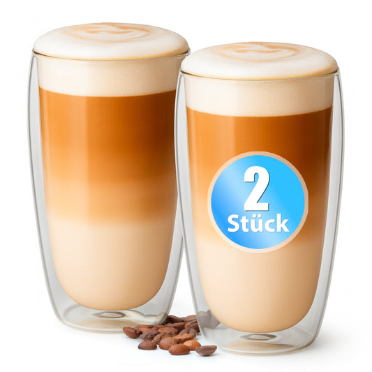 BigDean 2 Stück hohe doppelwandige Latte Macchiato Gläser 350 ml aus Borosilikatglas – Kaffeegläser in Geschenkverpackung image 1