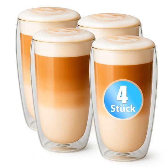 BigDean 4 Stück hohe doppelwandige Latte Macchiato Gläser 350 ml aus Borosilikatglas – Kaffeegläser in Geschenkverpackung image 1