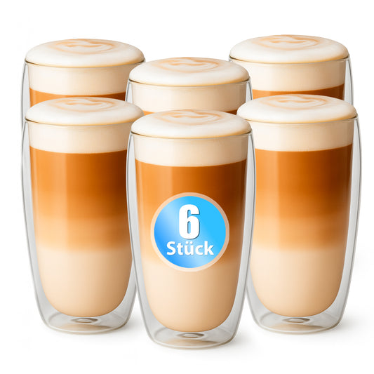 BigDean 6 Stück hohe doppelwandige Latte Macchiato Gläser 350 ml aus Borosilikatglas – Kaffeegläser in Geschenkverpackung image 1