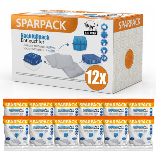 BigDean 12x 400g Luftentfeuchter Nachfüllpack Feuchtigkeitskiller Feuchtigkeits-Stopper Nachfüll-Beutel Granulat - Universelle Ersatzbeutel passen auch für Ultra Fresh Luftentfeuchter image 1