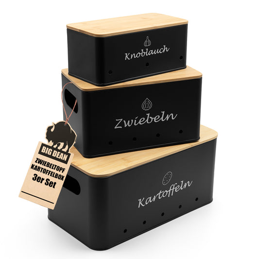 BigDean 3er Set Kartoffel Aufbewahrungsbox für Kartoffel, Zwiebel & Knoblauch Zwiebel Aufbewahrung Kartoffelkiste Kartoffelbox Bambus Deckel & Belüftungslöcher image 1