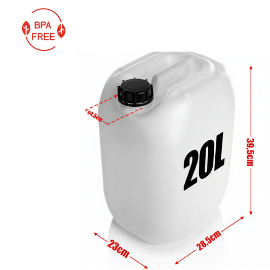BigDean Wasserkanister 20L mit Auslaufhahn + Schraubdeckel naturweiß - BPA frei lebensmittelecht stapelbar UN-Zulassung DIN 61 - tragbarer Wasserbehälter für Indoor & Outdoor - Made in Germany image 2