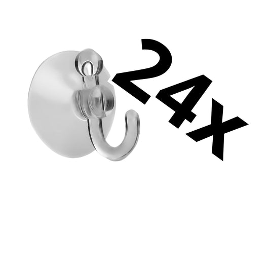 24 Stück Saugnapfhalter mit Kunststoffhaken Ø 3 cm – Mehrzweckhaken für Deko