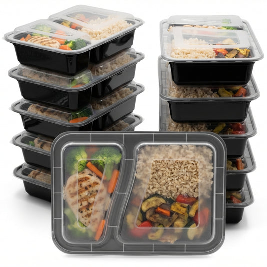 BigDean 10 Stück wiederverwendbare Meal Prep Boxen mit Deckel 2 Fächer – robuste Mealprepboxen, stapelbare Meal Prep Dosen & Essensbox – mikrowellen-, gefrier- & spülmaschinengeeignet image 1