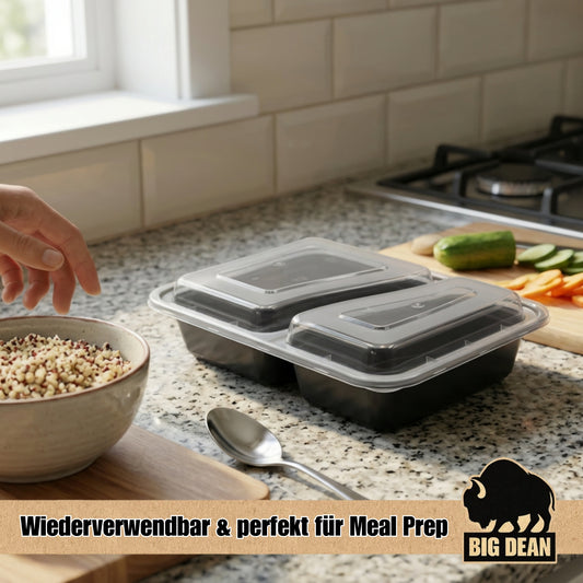BigDean 10 Stück wiederverwendbare Meal Prep Boxen mit Deckel 2 Fächer – robuste Mealprepboxen, stapelbare Meal Prep Dosen & Essensbox – mikrowellen-, gefrier- & spülmaschinengeeignet image 2