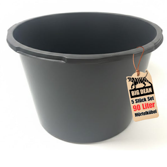 5 Stück BigDean Mörtelkübel 90 Liter, Schwarz, Kunststoff, Made in Poland, UV-beständig, Stapelbar, Maurerwanne für Baustelle image 1