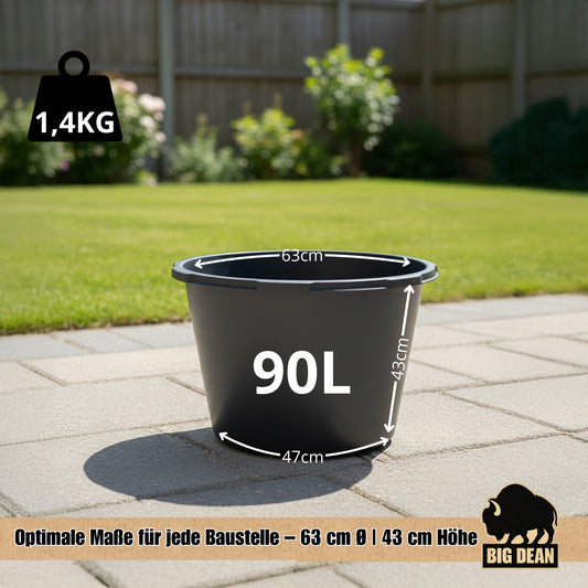5 Stück BigDean Mörtelkübel 90 Liter, Schwarz, Kunststoff, Made in Poland, UV-beständig, Stapelbar, Maurerwanne für Baustelle image 2