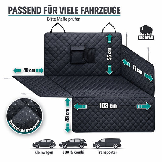 BigDean Kofferraumschutz Hund mit Seiten- und Ladekantenschutz, Hundedecke Auto Kofferraum aus 600D Oxford, wasserdicht, kratzfest, gesteppte Schutzmatte für viele Kombi, SUV & Kleinwagen image 2