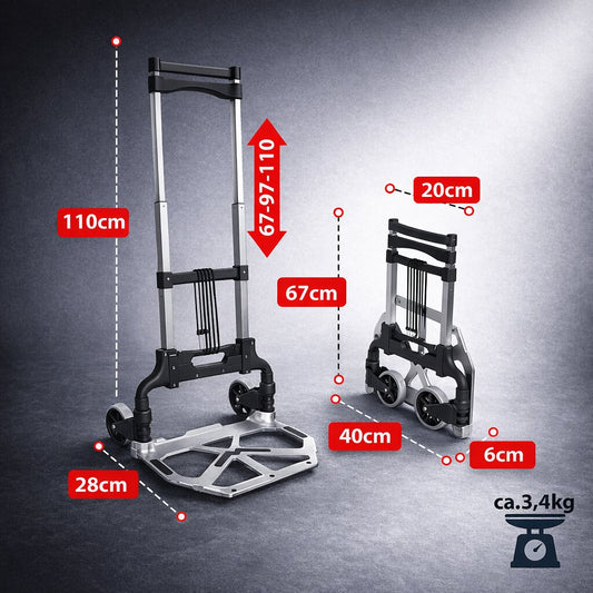 Aluminium Transportkarre klappbar, Sackkarre bis 70 kg + 110 cm Teleskopgriff, Anti-Rutsch-Pads 2