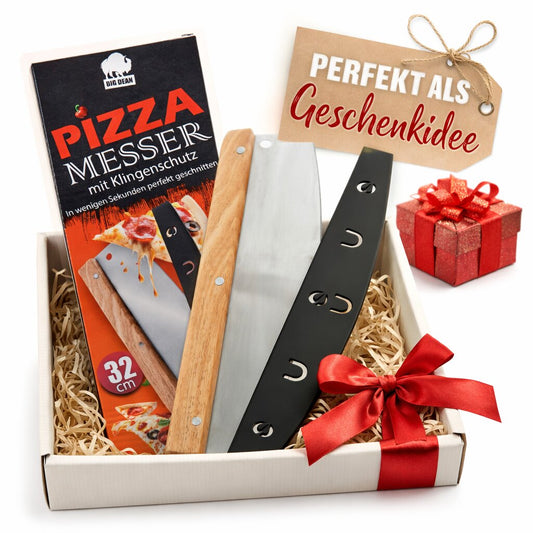 Pizzaschneider 32 cm aus Edelstahl mit Holzgriff – Profi Pizzamesser / Pizza Cutter als Wiegemesser – saubere Schnitte ohne Belag zu verschieben – für Pizza & Flammkuchen image 2