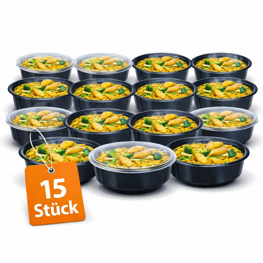 Meal Prep Boxen 700 ml – 15 Stück Runde Schalen mit Deckel – BPA frei, mikrowellengeeignet, spülmaschinengeeignet, gefriergeeignet – Food Container für Meal Prep, Vorrat, To Go image 1
