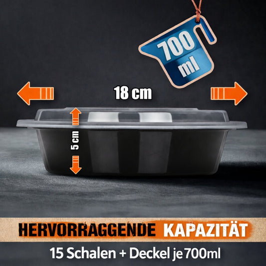 Meal Prep Boxen 700 ml – 15 Stück Runde Schalen mit Deckel – BPA frei, mikrowellengeeignet, spülmaschinengeeignet, gefriergeeignet – Food Container für Meal Prep, Vorrat, To Go image 2