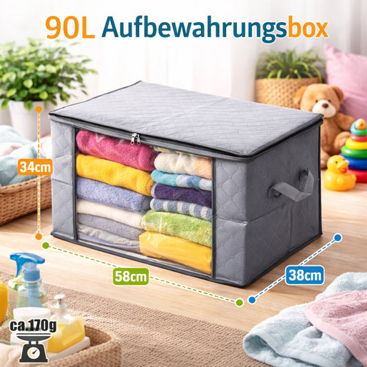 BigDean 6 Stück Aufbewahrungstaschen 90L mit Sichtfenster – große faltbare Kleideraufbewahrung mit verstärkten Griffen & Zwei-Wege-Reißverschluss – für Bettdecken, Kleidung, Kissen, Wäsche & Umzug image 2