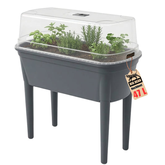BigDean Hochbeet Frühbeet mit abnehmbaren Beinen und Deckel | Frühbeet für Garten und Balkon | aus robustem Kunststoff | Anthrazit | wetterfest | 78 x 82 x 37 cm image 1