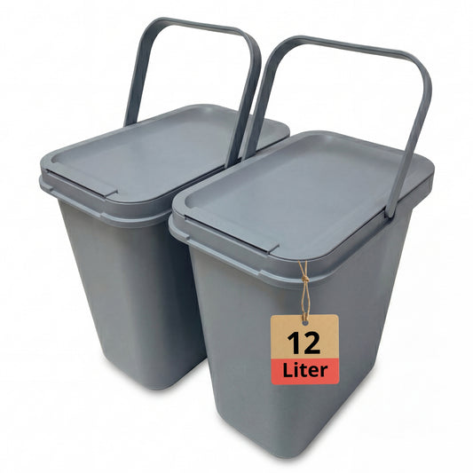BigDean 2 Stück 12 Liter Mülleimer Grau mit Deckel Henkel und Mülltütenbefestitung image 1