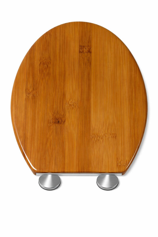 BigDean Toilettendeckel mit Absenkautomatik in Holzoptik oval - antibakterieller WC Sitz aus Duroplast weiß belastbar bis 150kg mit Schnellverschluss zum einfachen reinigen - Edelstahl image 1