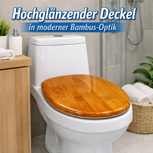 BigDean Toilettendeckel mit Absenkautomatik in Holzoptik oval - antibakterieller WC Sitz aus Duroplast weiß belastbar bis 150kg mit Schnellverschluss zum einfachen reinigen - Edelstahl image 2
