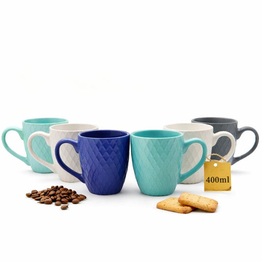 6 moderne Kaffeebecher 400 ml farbige Kaffeetassen aus Steingut – Stilvolles Tassen Set für Kaffee, Cappuccino, Latte Macchiato, Tee und Kakao – Matte Optik image 1