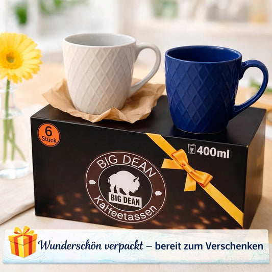 6 moderne Kaffeebecher 400 ml farbige Kaffeetassen aus Steingut – Stilvolles Tassen Set für Kaffee, Cappuccino, Latte Macchiato, Tee und Kakao – Matte Optik image 2