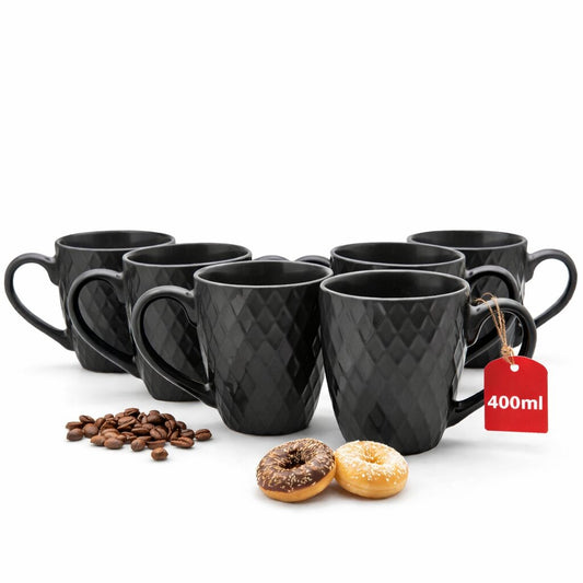 Kaffeetassen Set 6er 400 ml schwarz aus Keramik – Moderne große Kaffeebecher in matter Optik – Tassen für Kaffee, Cappuccino, Latte Macchiato, Tee & Kakao – stilvolles Tassenset für Alltag und Gäste image 1