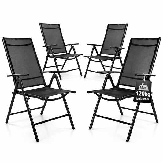4er Set Gartenstuhl Hochlehner klappbar bis 120kg belastbar schwarz 7-fach verstellbar wetterfest Balkonstuhl für Garten, Terrasse & Camping - Klappstuhl Balkon Gartenstühle Gartenstuhl klappbar image 1