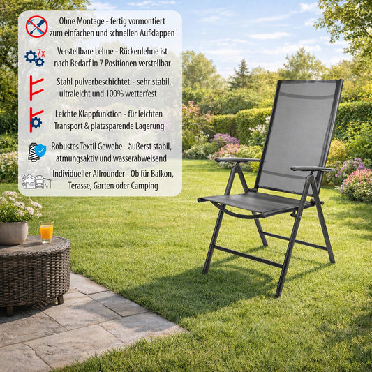 4er Set Gartenstuhl Hochlehner klappbar bis 120kg belastbar schwarz 7-fach verstellbar wetterfest Balkonstuhl für Garten, Terrasse & Camping - Klappstuhl Balkon Gartenstühle Gartenstuhl klappbar image 2