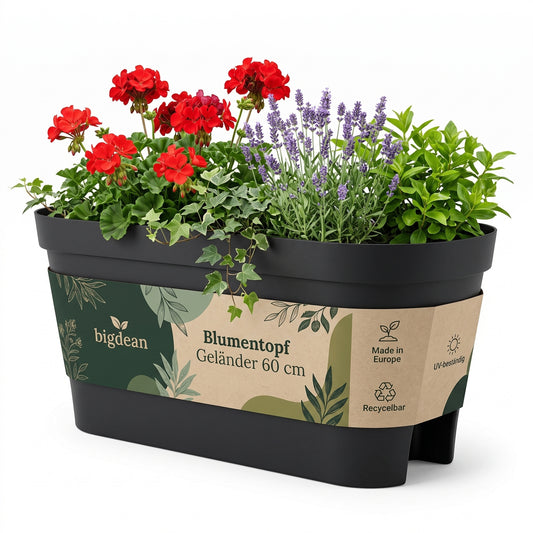 BigDean Blumenkasten Balkongeländer 60cm Anthrazit | Balkonkasten inklusive Halterung, Blumentopf zum Aufhängen, Wasserablauf gegen Staunässe,Balkontopf, Geländertopf image 1