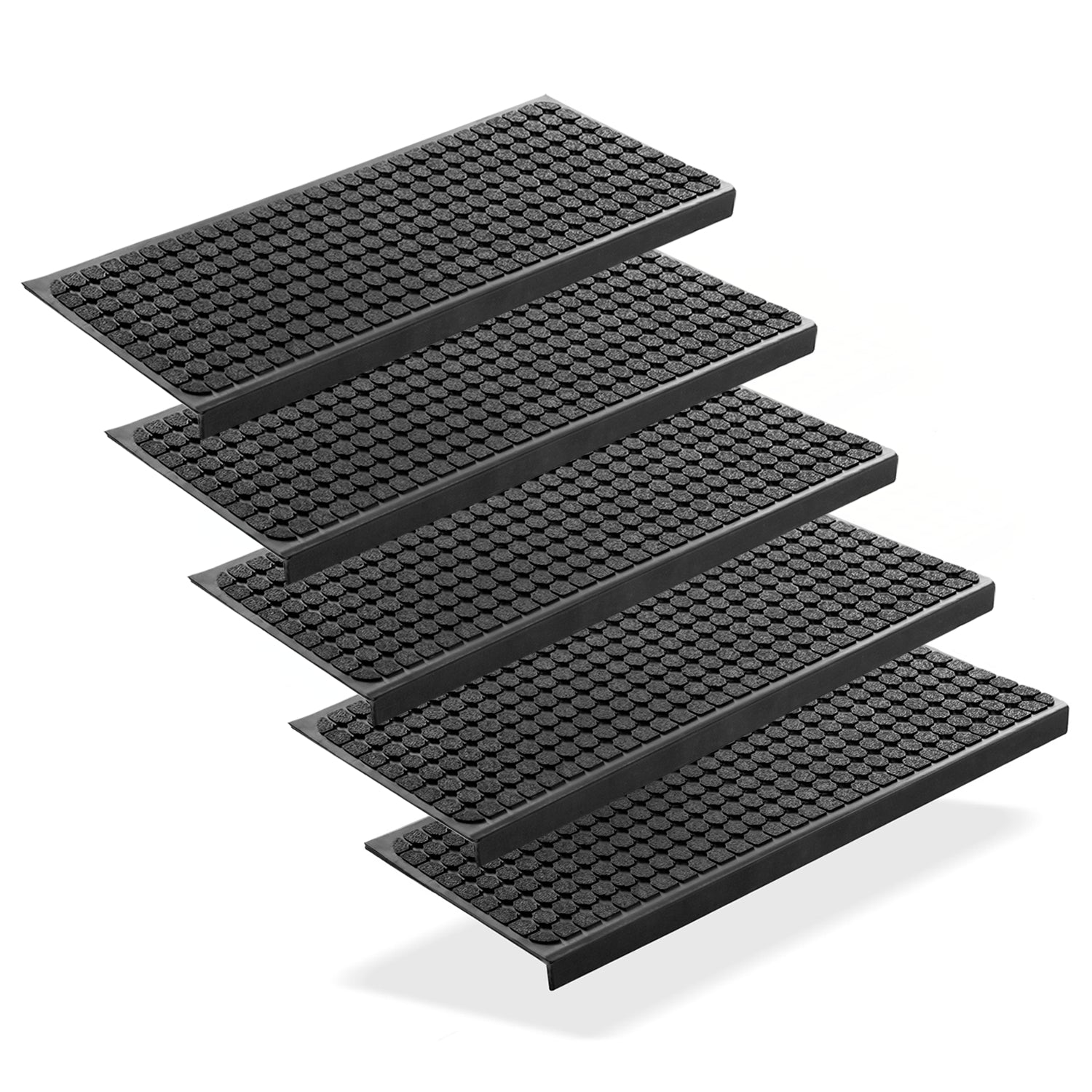 5 Stück Stufenmatten aus Gummi – 75 x 25 cm – Outdoor Treppenstufenmatten
