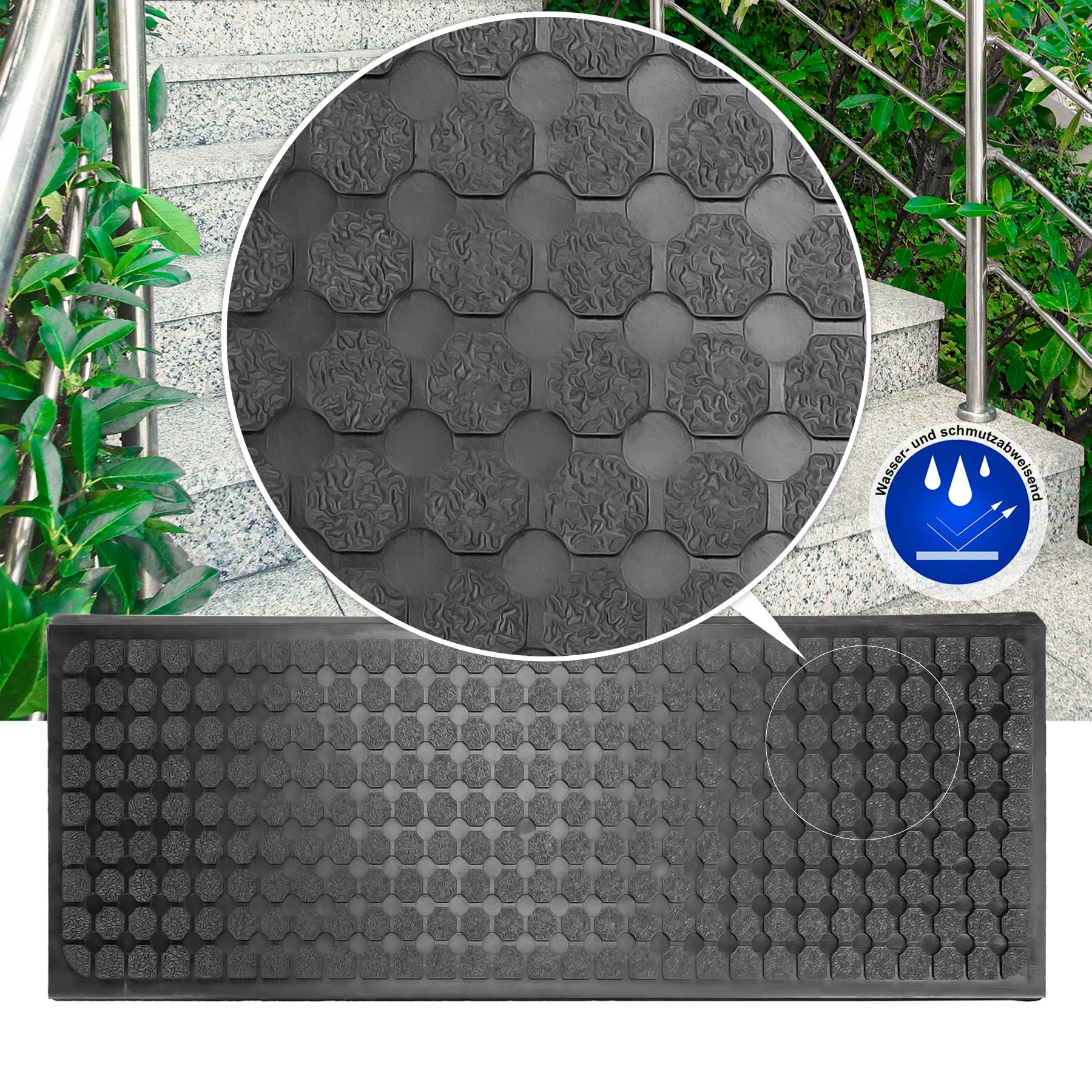 5 Stück Stufenmatten aus Gummi – 75 x 25 cm – Outdoor Treppenstufenmatten