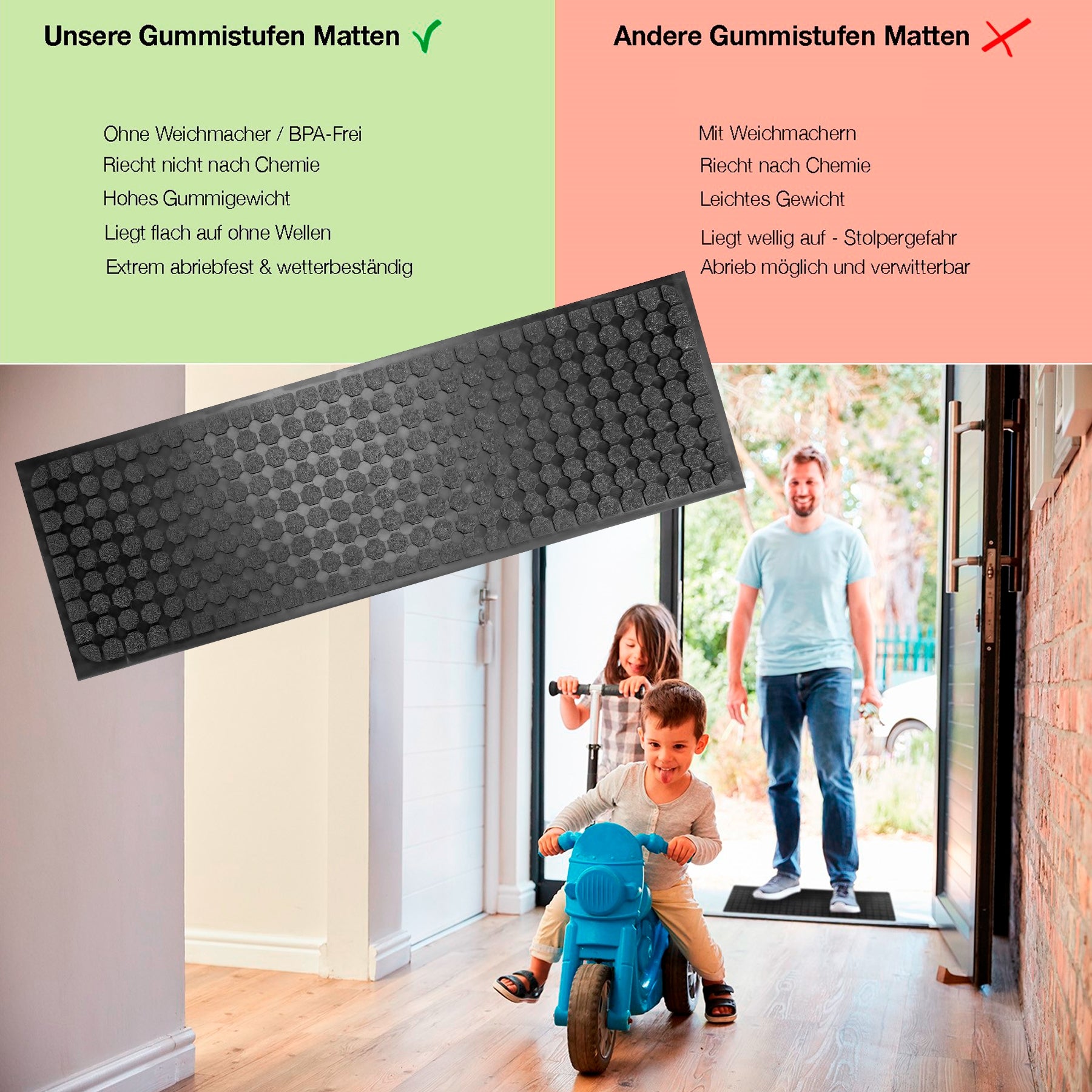5 Stück Stufenmatten aus Gummi – 75 x 25 cm – Outdoor Treppenstufenmatten