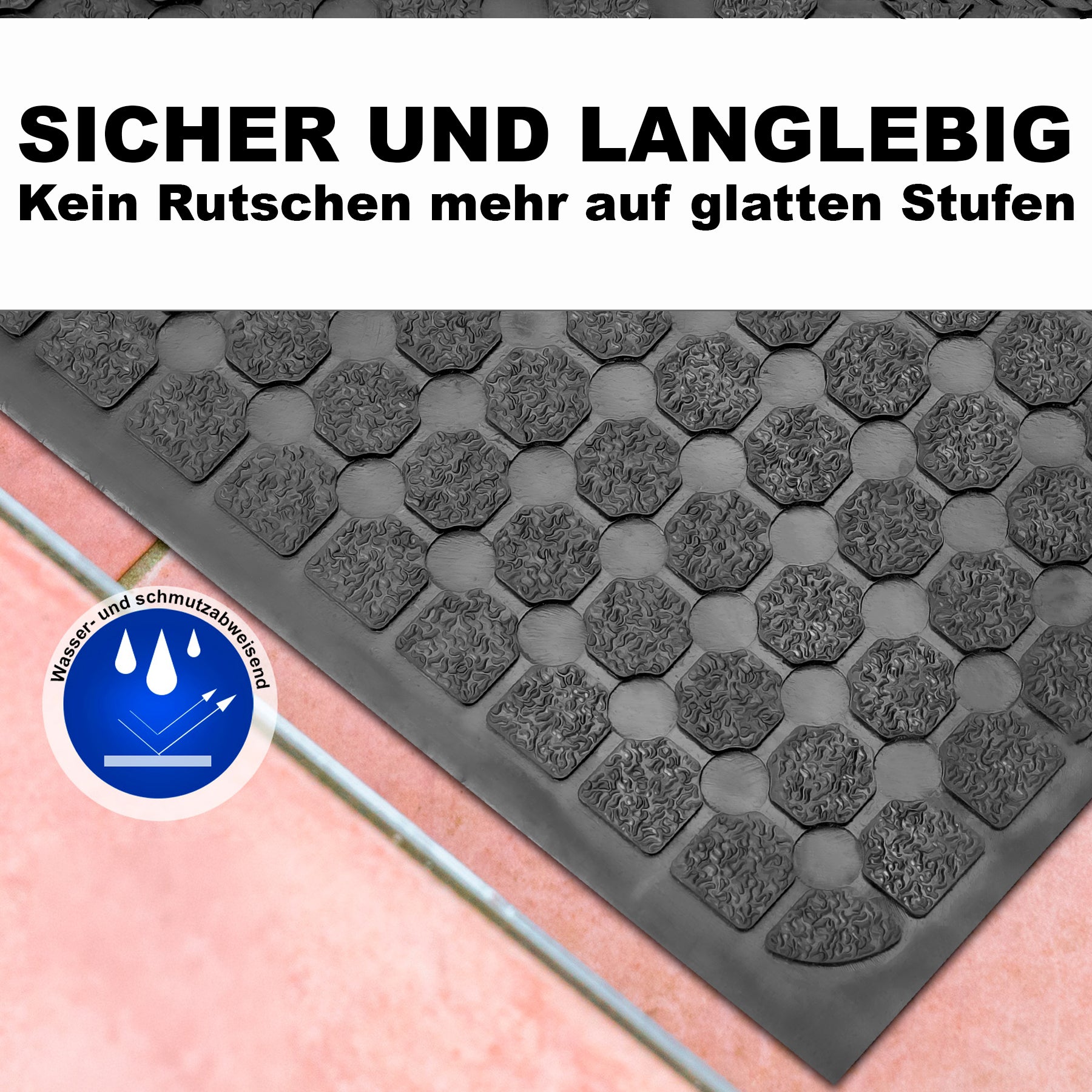 5 Stück Stufenmatten aus Gummi – 75 x 25 cm – Outdoor Treppenstufenmatten