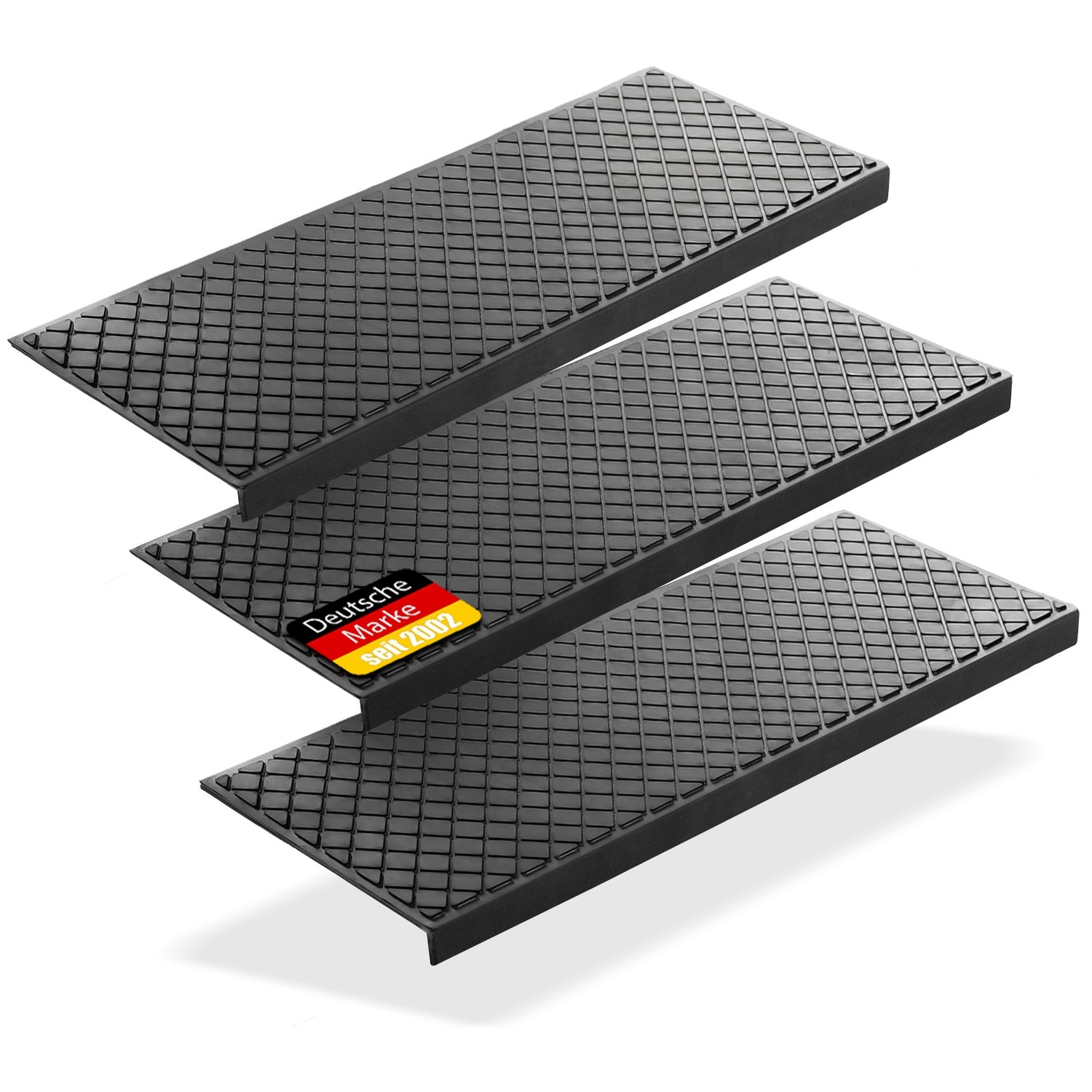 3 Stück Stufenmatten aus Gummi – 75 x 25 cm – Outdoor Treppenstufenmatten