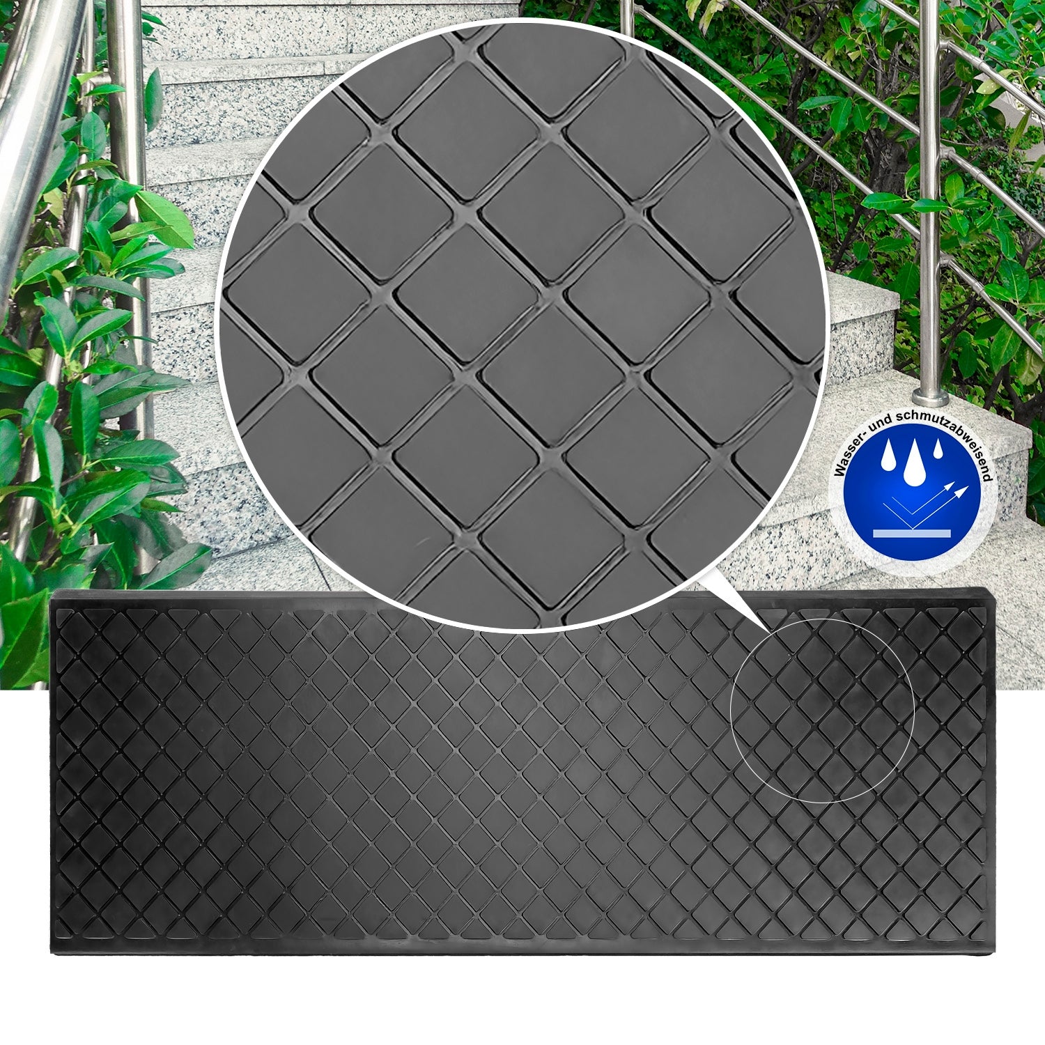 3 Stück Stufenmatten aus Gummi – 75 x 25 cm – Outdoor Treppenstufenmatten