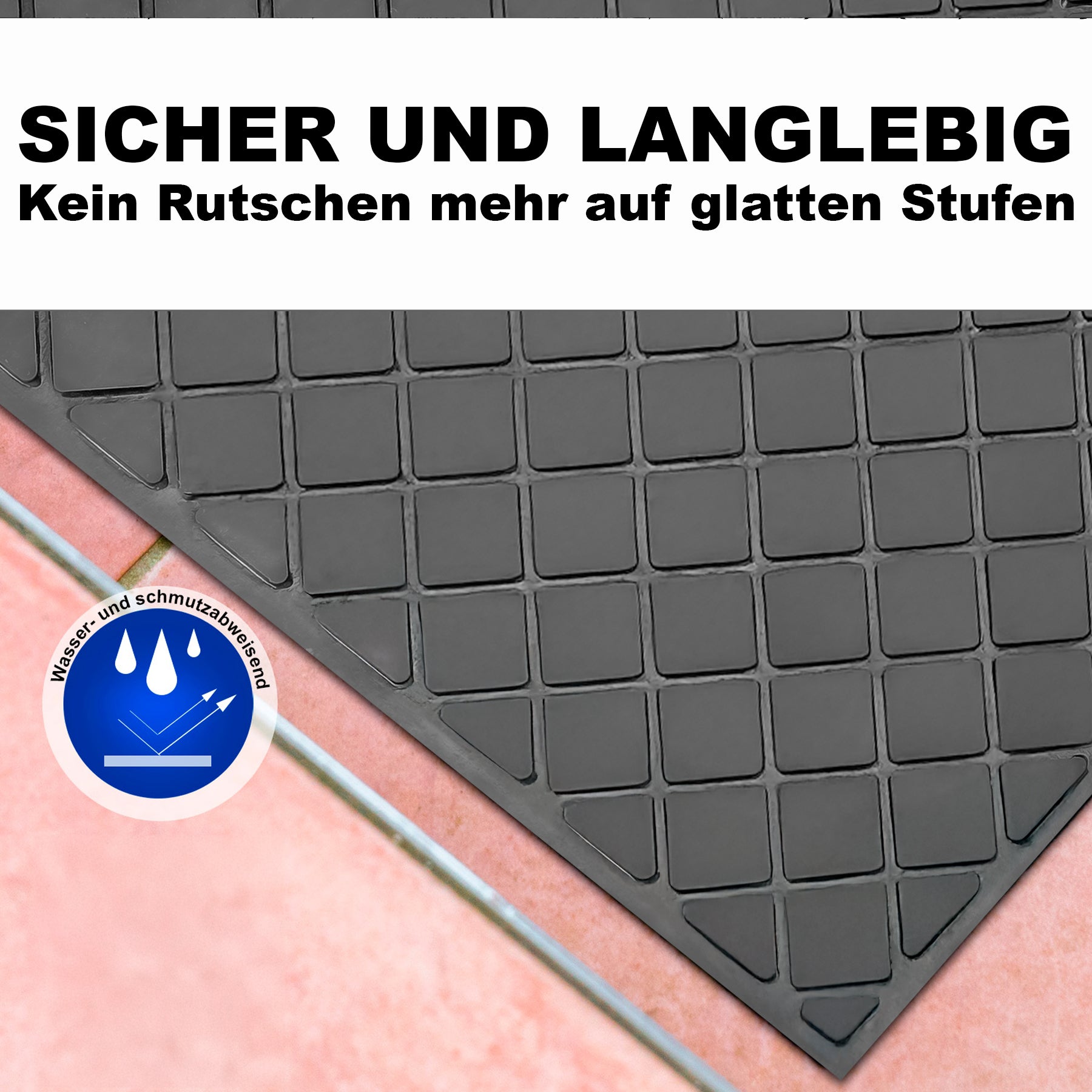 3 Stück Stufenmatten aus Gummi – 75 x 25 cm – Outdoor Treppenstufenmatten