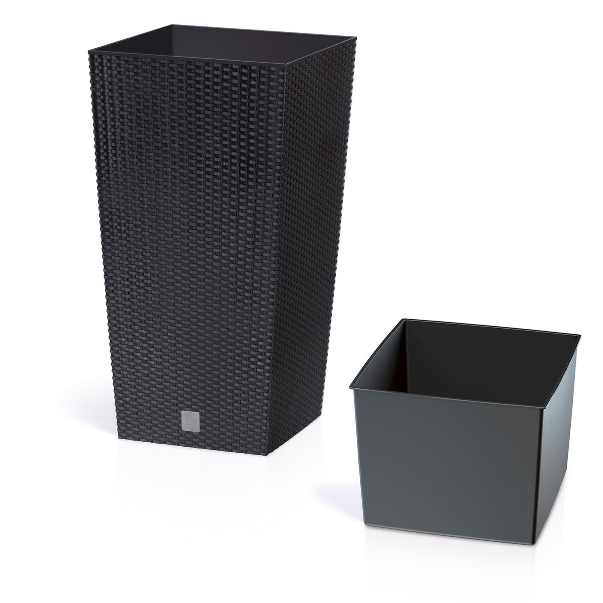 Prosperplast Rattan Blumentopf 26,6 L Anthrazit Übertopf Innen Außen mit Innenkasten wetterfest, schwarz, 26,5 x 26,5 x 50 cm, DRTS265-S433 image 1