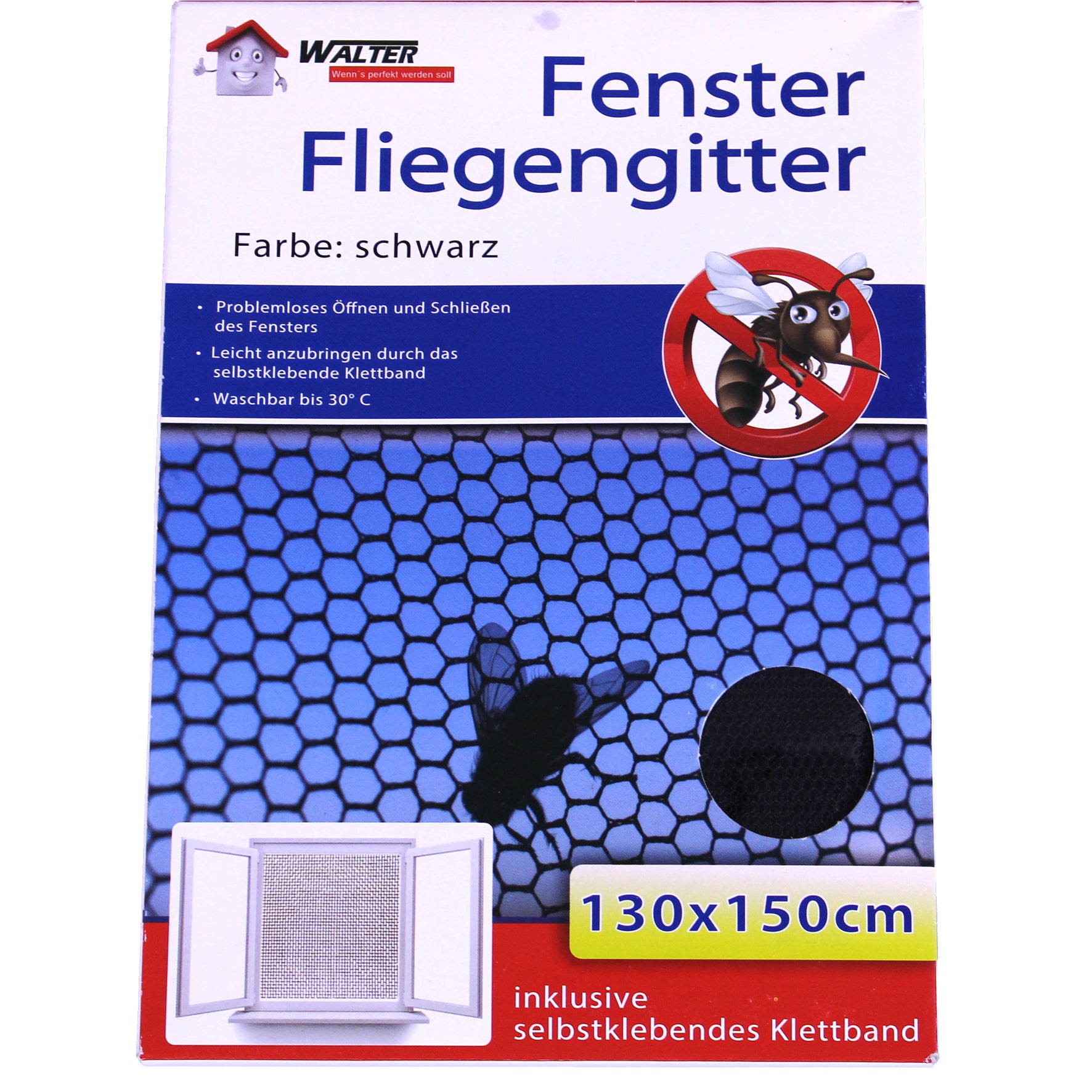 Insektenschutz Fenster ohne Bohren 130x150 Schwarz
